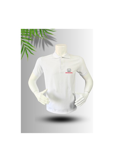 Frooy Honda Logo Baskılı Polo Yaka Pamuklu T-shirt Beyaz