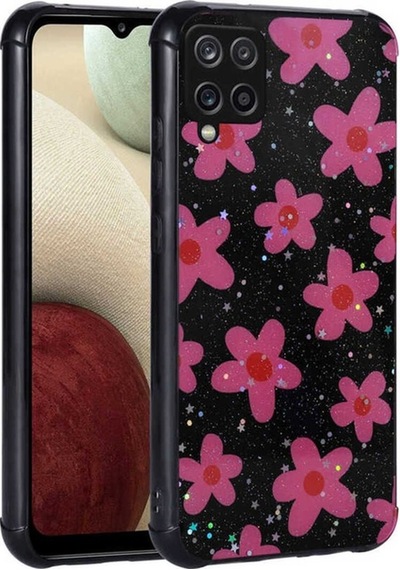 Galaxy M33 Kılıf Simli Desenli Kamera Korumalı Parlak Zore Popy Kapak Çiçek