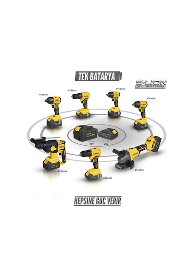 Rtrmax RTS5050 Şarjlı Avuç Taşlama Makinası Kömürsüz 125mm 8.500 Rpm 2x4 Ah 20V Çift Akü S-Lion