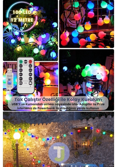 Technosmart 100 Ledli Usbli Kumandalı 8 Modlu 12 Metre Toplu Işık Parti Süsleme Organizasyon RGB