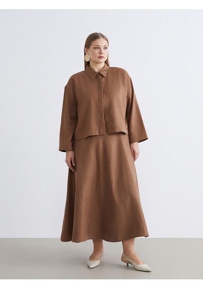 Lcw Modest Kahverengi Oversize Kadın Süet Görünümlü Gömlek