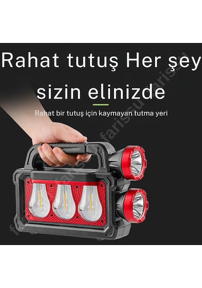 Solar Panelli Çok Foksiyonlu Telefon Şarj Özellikli El Feneri Işıldak 2 Ampullü