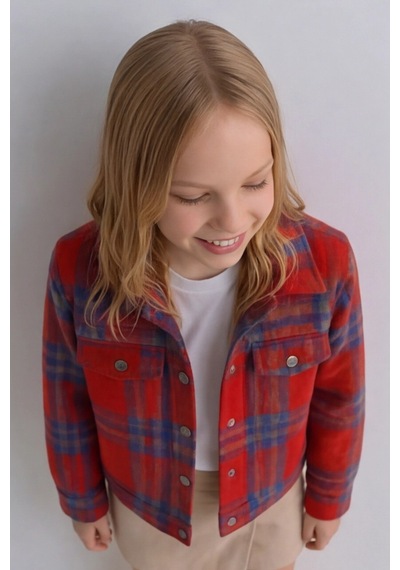 Esila Kids Kız Çocuk Kaşe Ceket Ekose Oduncu Gömlek Bordo