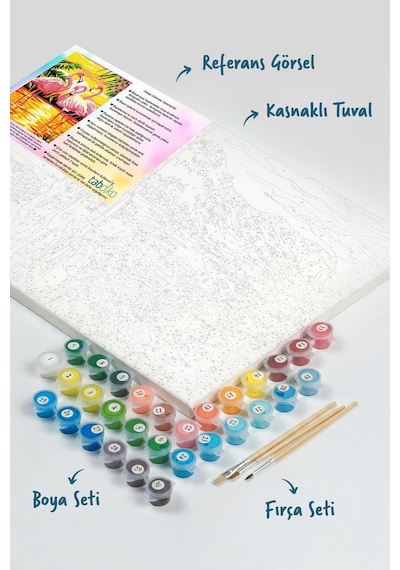 Sayılarla Boyama Seti 40 X 50 Cm Tuval Şasesine Gerili Flamingo Ailesi