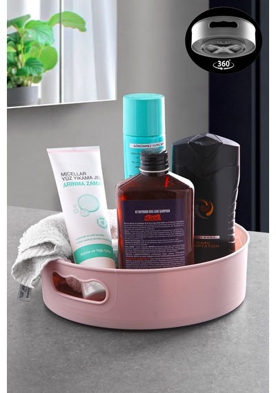 Kitchen Life Dönen Tepsi 360 Derece Dönen Banyo Buzdolabı Mutfak Düzenleyici Tepsi Pembe