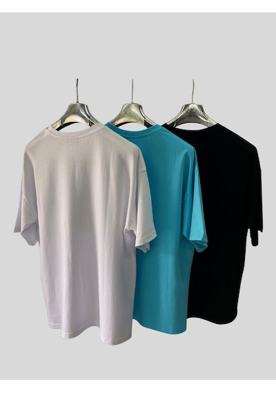 Kadın/erkek Unisex Oversize 3'lü T-shirt Bebe Mavisi