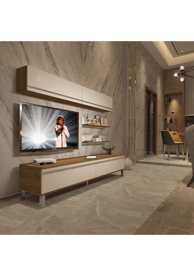 Decoraktiv Eko 5 Mdf Std Krom Ayaklı Tv Ünitesi Tv Sehpası Pera - Beyaz