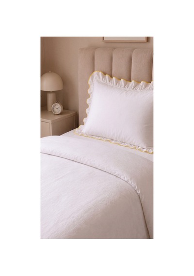 %100 Pamuk Overloklu Fırfırlı Tek Kişilik Nevresim Takımı Lastikli Çarşaflı 160x200 Cm Sarı - 904799828 Sarı