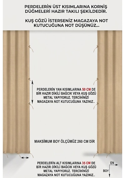 Balkon Perdesi, Balkon Brandası, Korniş Düğmeli, Bağcıklı Hazır.