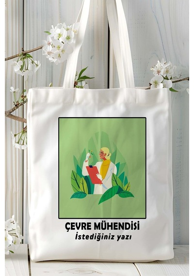 Art Hediye Çevre Mühendisi Baskılı Bez Omuz Çantası Kişiye Özel Model 4 Çok Renkli