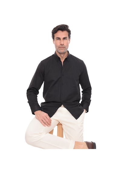 Slim Fit Uzun Kol Pamuklu Hediye Kutulu Kolay Ütülenebilir Erkek Gömlek Fs-002225 - Siyah-1776