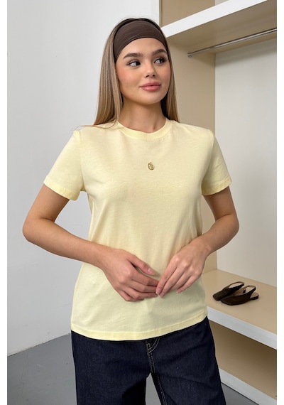 Giysa Kadın Lale Aksesuarlı Pamuklu T-shirt Sarı - 26y 26516