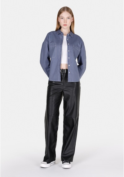 Colin's Colins Regular Fit Shirt Neck Düz Kadın Mavi Uzun Kol Gömlek Cl1073309 Q1.v2 Inv Indigo Colin's Colins Regular Fit Shirt Neck Düz Kadın Mavi Uzun Kol Gömlek Cl1073309 Q1.v2 Inv Indigo