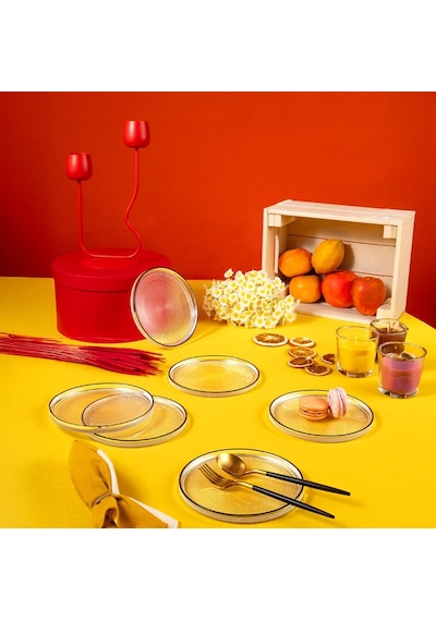 Fecra Loren 6'lı Pasta Tabağı Seti Siyah Fileli 16 Cm