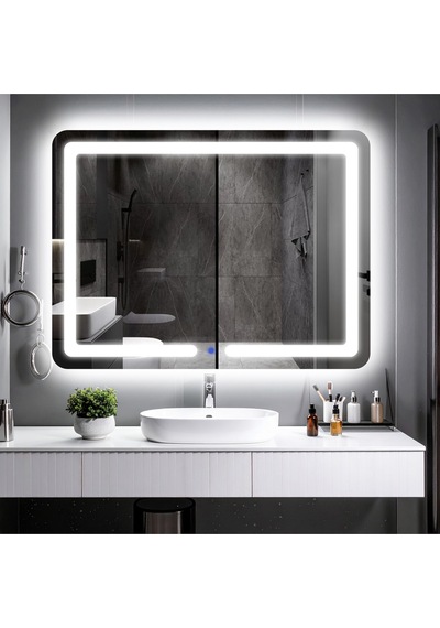 Linea Beyaz Led'li Kumlamalı Lavabo & Banyo Aynası Dokunmatik Sensörlü 100 X 75 Cm