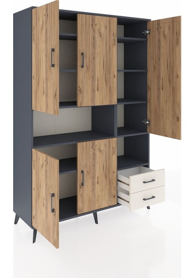 Hyperion Dolap 10 Raflı 2 Çekmeceli 5 Kapaklı 132x44x195 Antr... Antrasit