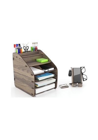 Mingitav Design Otto Large Modest - 6 Renk A4 Evrak Rafı Masaüstü Organizer Düzenleyici Ceviz Genel