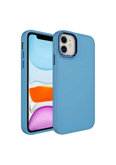 Apple Uyumlu iPhone 11 Kılıf Metal Çerçeve Ve Buton Tasarımlı Silikon Zore Luna Kapak Baby Blue