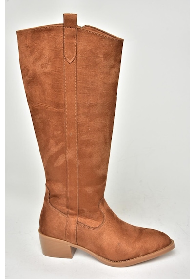 Fox Shoes T480142802 Taba Süet Alçak Topuklu Kadın Çizme Taba