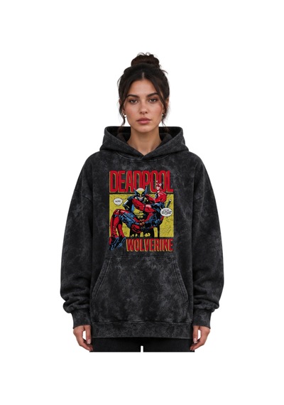 Sevbano Deadpool X Wolverine Film Kahramanı Baskılı Unisex Oversize Yıkam Siyah