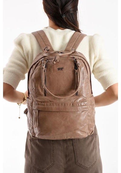 Baginn Y.s.deri Kadın Sırt Çantası Yumuşak Vegan Deri 35 25 Cm Fonksiyonel Kullanım Omuz Ve Sırt Çantası Vizon