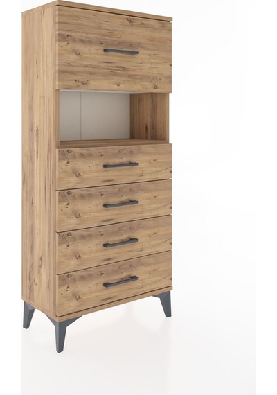 Hyperion Dolap Tek Raflı 5 Çekmeceli 60x44x134 Çam-çam Çam