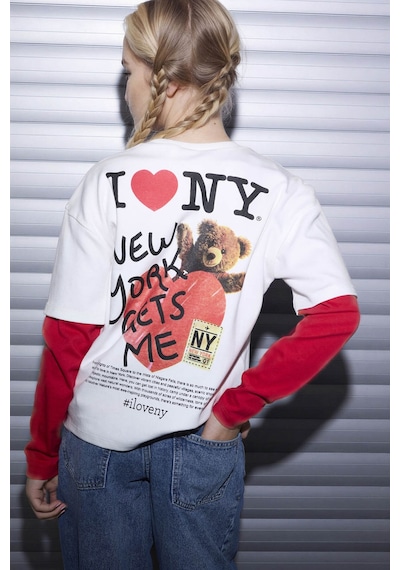 Defacto I Love Ny Oversıze Tişört Kız Çocuk H0147a826smer105 Ekru-er105