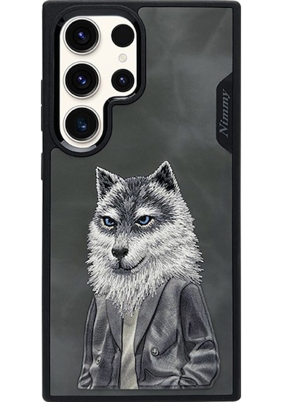 Samsung Galaxy Uyumlu S24 Ultra 3d Gerçek Nakış İşlemeli Kurt Figürlü Fashion Pet Kılıf Şeffaf