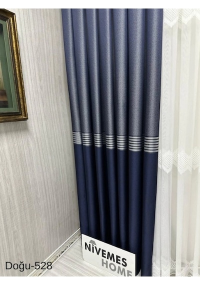 Nivemeshome Doğu Lacivert- Gold Ft671536 V-528 1/3 Sık Pileli Fon Perde Apm Lacivert - Gold