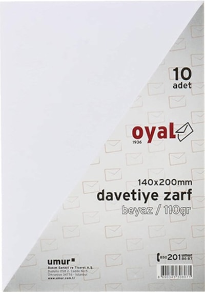 Oyal Davetiye Zarfı 110 Gr 14x20 Cm Beyaz 10'lu Paket