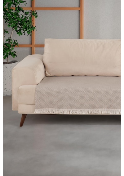 ZeynepTekstil Halfy Natural Pamuklu Koltuk Şalı Çekyat Örtüsü 100 x 210 Bej