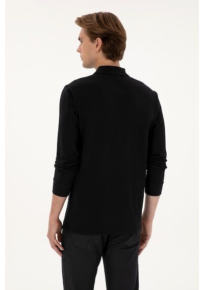 U.S. Polo Assn. Erkek Regular Fit Polo Yaka Siyah Basic Sweatshirt 50313772-VR046