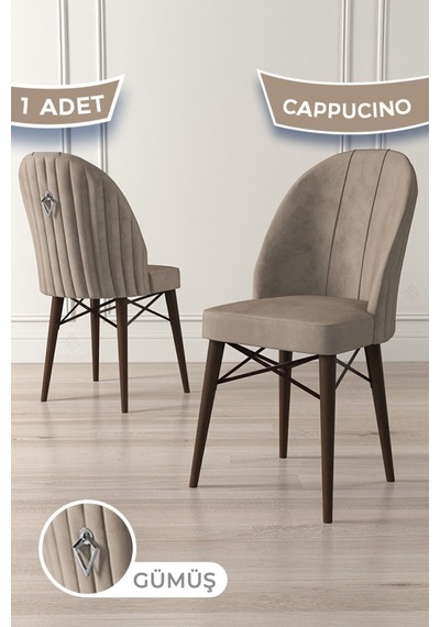 Canisa Ritim Serisi 1 Adet Cappucino Sandalye 1.sınıf Babyface Ithal Kumaş Ceviz Gürgen Ayak Gümüş Halkalı Sandalye Cappucıno Ayakları Ceviz