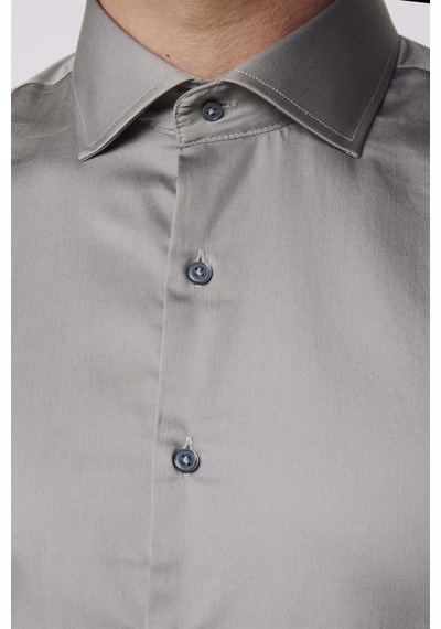 Tudors Slim Fit Koton Satenpremium Seri Erkek Gri Gömlek-26743-gri Gri