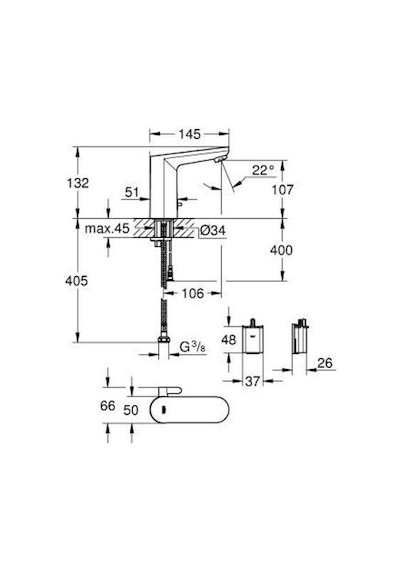 Grohe Eurosmart Cosmopolitan Elektronik Lavabo Bataryası 1/2" - 36327002 Gümüş