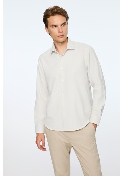 Morven Erkek Bej Polyester Trend Desenli Dynamic Fit Sert Yaka Gömlek 26mc004071653 Bej