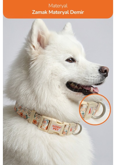 Köpekler İçin Dayanıklı Ve Güvenli, Desenli Boyun Tasması 25mm Krem