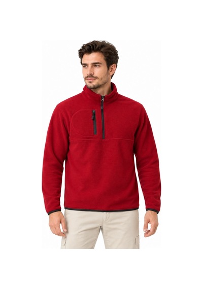 Moda Erkek Polar Dik Yaka Yarım Fermuarlı Fermuarlı Göğüs Cepli Regular Fit Kışlık Sweatshirt - Bordo Çok Renkli