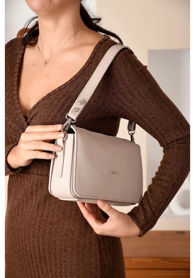 Just Polo Kadın Kabartma Baskılı El Ve Omuz Çantası Shopper Ekru