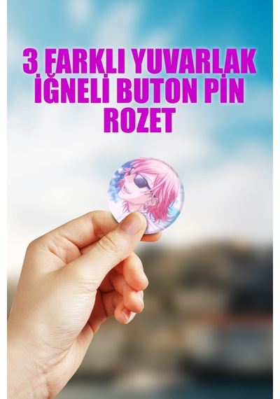 Yuri Ayato Yarichin B Club Çanta Süsü Rozet İğneli Buton Rozet Seti 3 Adet Çok Renkli