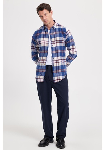 Tudors Erkek Slim Fit Dar Kesim Kareli Kışlık Oduncu Gömlek-42358 Saks Mavi