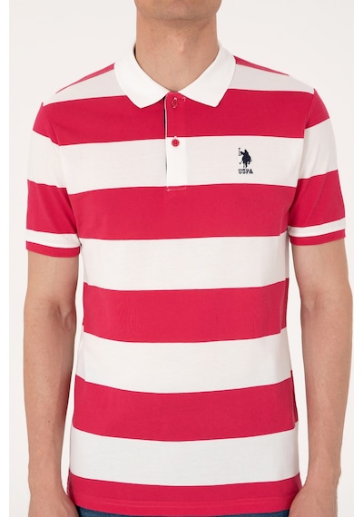 U.S. Polo Assn. Erkek Regular Fit Vişne Polo Yaka Çizgili Tişört 50306827-VR223