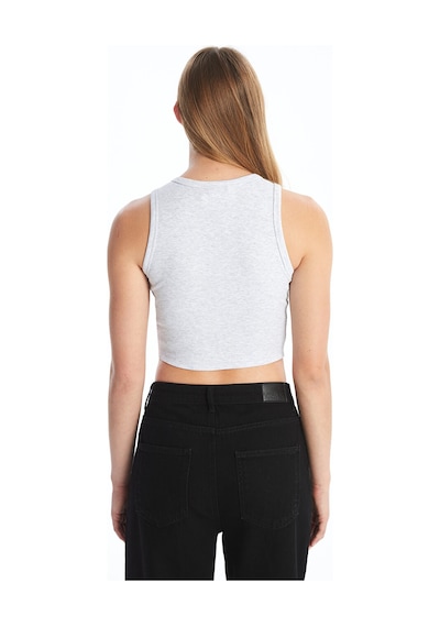 Lcw Vision Gri Bisiklet Yaka Dokulu Kadın Crop