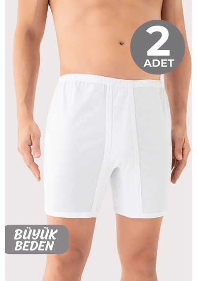 Terrien Premium Büyük Beden Erkek Paçalı Külot Boxer 2'li Paket Beyaz Yetişkin Penye Günlük