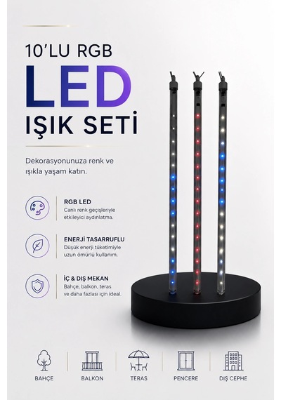 Mey İthalat Dekoratif Ortam Aydınlatması Rgb Led 10 Lu Çubuk Seti