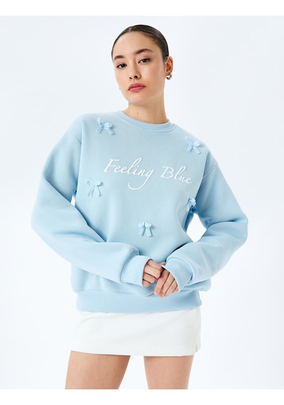 Koton Fiyonklu Slogan Baskılı Bisiklet Yaka Sweatshirt Mavi 5sal10446ık Mavi Koton Fiyonklu Slogan Baskılı Bisiklet Yaka Sweatshirt Mavi 5sal10446ık Mavi
