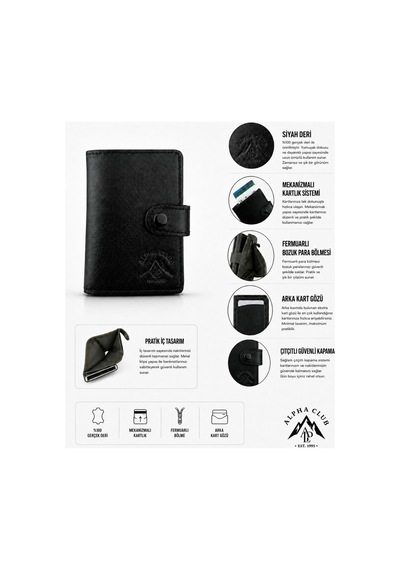 Alphaclub Bag Erkek Hakiki Deri Siyah Cüzdan Ve Kartlık