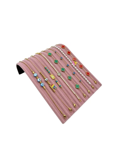 Bileklik Standı Oval Bileklik Organizeri Pembe Süet Kumaş Kaplama Pembe