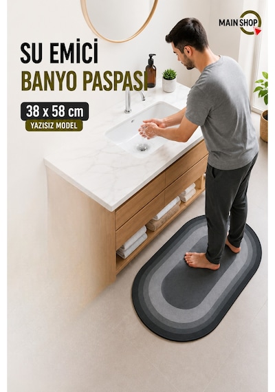Mainshop 38x58 Cm Kaymaz Tabanlı Su Emici Banyo Ve Mutfak Paspası M-60 Siyah