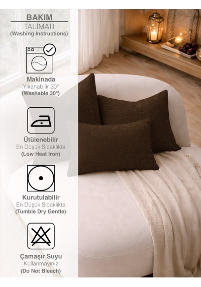 Br Perle Kahverengi Keten Dokulu Dekoratif Kırlent Kılıfı Modern Salon Koltuk Yastığı